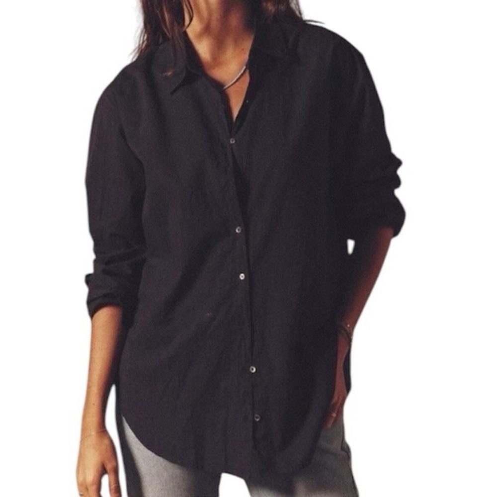 Xirena Beau Black Cotton Button Down Long Sleeve Shirt - LG - Very Good Cond